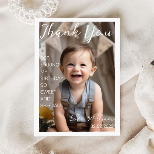 モダンシンプル誕生日写真サンキューカード 招待状