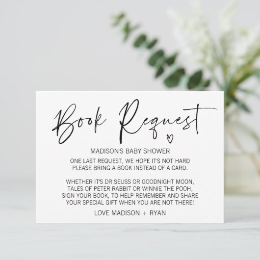 モダンシンプル赤ちゃんシャワーブックリクエストカードハート エンクロージャーカード (スタンド正面)