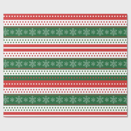 モダンシンプル赤と緑のクリスマスストライプ ラッピングペーパー (フラット)