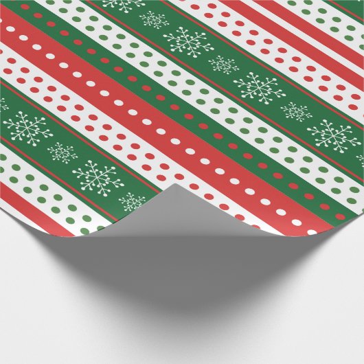 モダンシンプル赤と緑のクリスマスストライプ ラッピングペーパー (角)