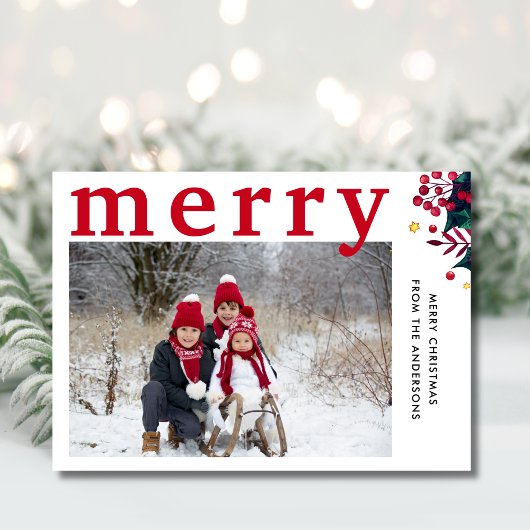 モダンシンプル赤メリー写真 シーズンカード