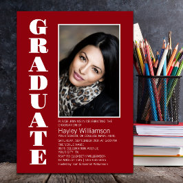 モダンシンプル赤写真卒業パーティー 招待状