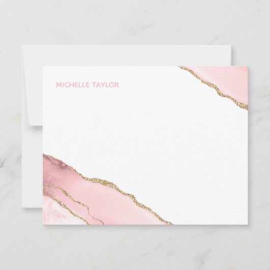 モダンシンプル赤面エレガントピンクアゲート ノートカード (正面)