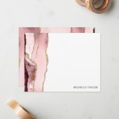 モダンシンプル赤面エレガントピンクアゲート ノートカード (正面/裏面インサイチュ)