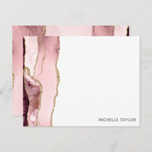 モダンシンプル赤面エレガントピンクアゲート ノートカード (正面/裏面)