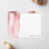 モダンシンプル赤面エレガントピンクアゲート ノートカード (正面/裏面インサイチュ)