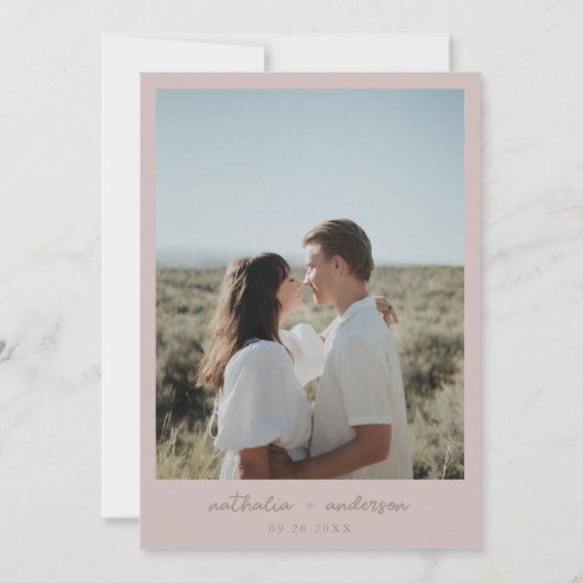 モダンシンプル赤面スクリプト写真QRコード結婚s 招待状 (裏面)