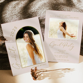 モダンシンプル赤面ピンク卒業式パーティー 招待状