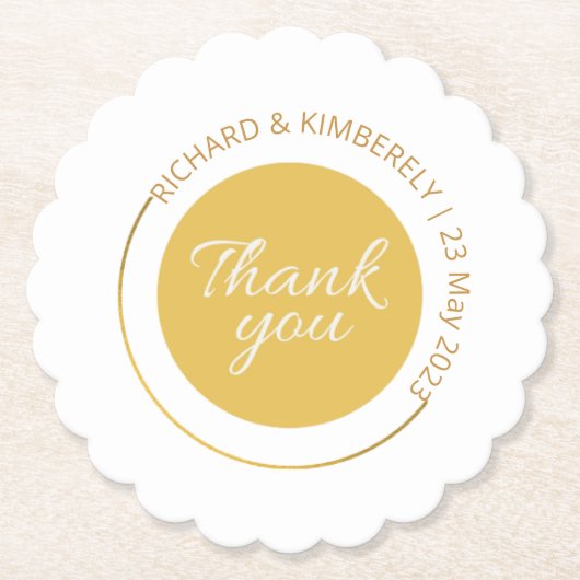 モダンシンプル追加カップル名Date Thank you Pape ペーパーコースター (正面)