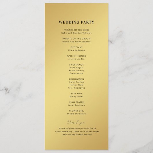 モダンシンプル金ゴールドと黒結婚色 プログラム (裏面)