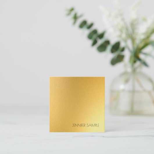 モダンシンプル金ゴールドエレガントグラムテンプレートラグジュアリー スクエア名刺 (スタンド正面)