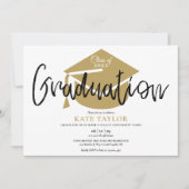 モダンシンプル金ゴールドキャップ卒業党 招待状 (正面)