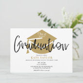 モダンシンプル金ゴールドキャップ卒業党 招待状 (スタンド正面)