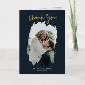 モダンシンプル金ゴールドネイビー写真結婚の感謝 箔グリーティングカード (正面)