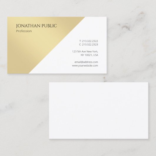 モダンシンプル金ゴールドホワイトテンプレートプロフェッショナルトップ 名刺 (正面/裏面)