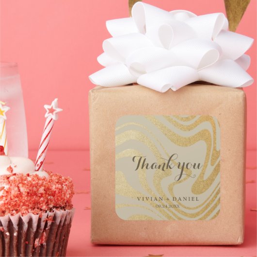 モダンシンプル金ゴールドミニマ結婚リスト スクエアシール (パーティー)