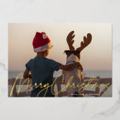 モダンシンプル金ゴールド写真メリークリスマス 箔シーズンカード (正面)