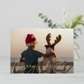 モダンシンプル金ゴールド写真メリークリスマス 箔シーズンカード (立ち正面)