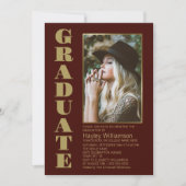 モダンシンプル金ゴールド写真卒業パーティー 招待状 (正面)