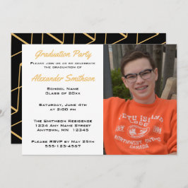 モダンシンプル金ゴールド白黒の卒業写真 招待状