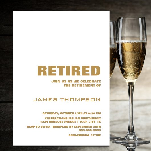 モダンシンプル金ゴールド退職パーティーモダン 招待状