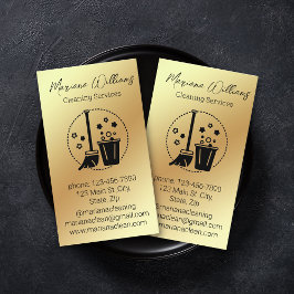 モダンシンプル金ゴールド金属洗浄サービスロゴ 名刺