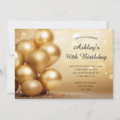 モダンシンプル金ゴールド50誕生日 招待状 (正面)