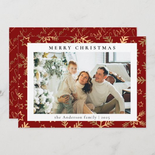 モダンシンプル金ゴールド | 家族の写真クリスマス シーズンカード (正面/裏面)