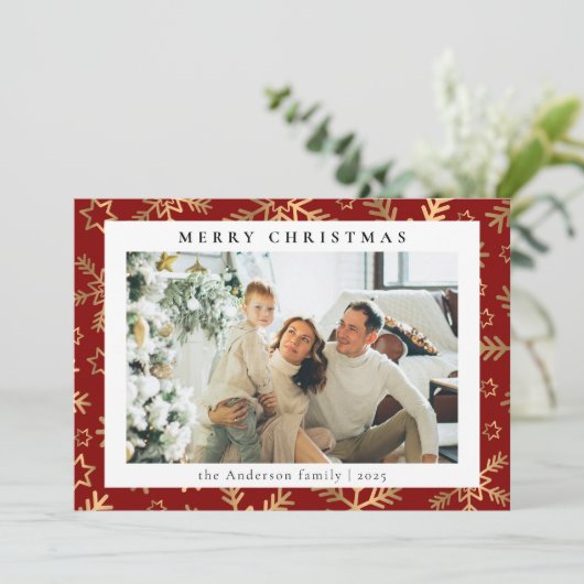 モダンシンプル金ゴールド | 家族の写真クリスマス シーズンカード (スタンド正面)