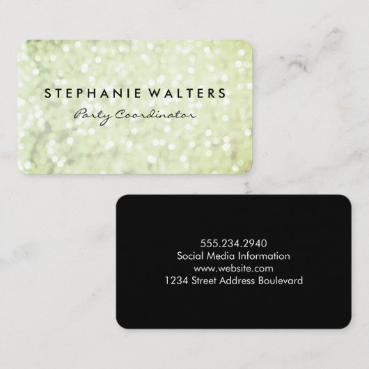 モダンシンプル金属銀およびグリッター 名刺 (正面/裏面)