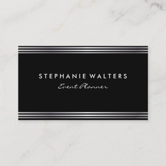 モダンシンプル金属銀と黒 名刺 (正面)