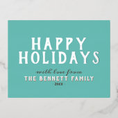 モダンシンプル銀フォイルタイポグラフィファミリーハッピーエンド 箔シーズンポストカード (正面)