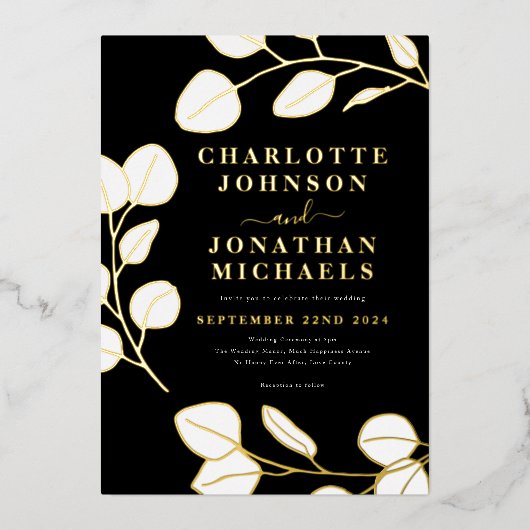 モダンシンプル離れ白黒金ゴールド 箔招待状 (正面)