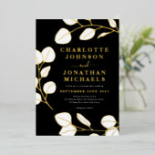 モダンシンプル離れ白黒金ゴールド 箔招待状 (立ち正面)