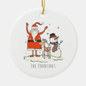 モダンシンプル雪だるま名サンタクリスマスクリスマス セラミックオーナメント (正面)