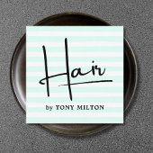 モダンシンプル青い白いストライプヘアスタはっきりしたリスト スクエア名刺