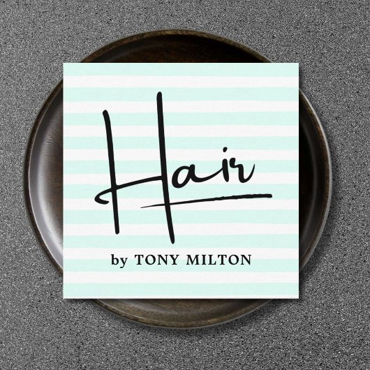 モダンシンプル青い白いストライプヘアスタはっきりしたリスト スクエア名刺