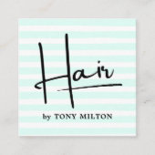 モダンシンプル青い白いストライプヘアスタはっきりしたリスト スクエア名刺 (正面)