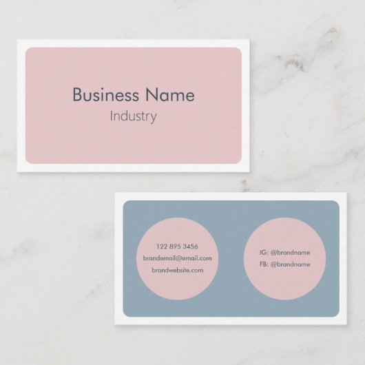 モダンシンプル青ピンクのミニマル水平 名刺 (正面/裏面)