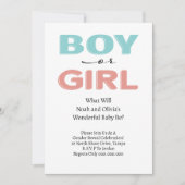 モダンシンプル青ピンク少年ガールジェンダーの明け 招待状 (正面)