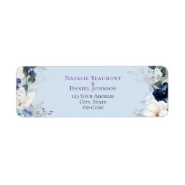 モダンシンプル青フローラ結婚ズ ラベル