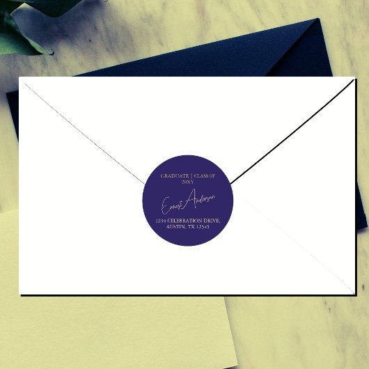 モダンシンプル青差出人住所シール ラウンドシール