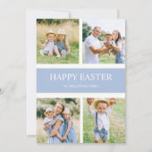 モダンシンプル青4ファミリーフォトハッピーイースター シーズンカード (正面)