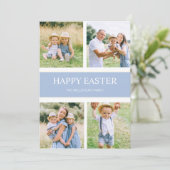 モダンシンプル青4ファミリーフォトハッピーイースター シーズンカード (スタンド正面)