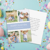 モダンシンプル青4ファミリーフォトハッピーイースター シーズンカード