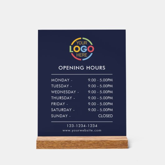 モダンシンプル青 | ビジネスロゴ営業時間 アクリルサイン (正面)