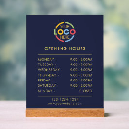 モダンシンプル青 | ビジネスロゴ営業時間 アクリルサイン