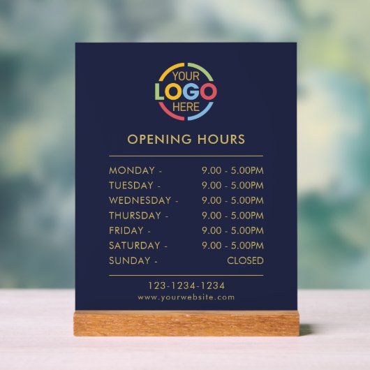 モダンシンプル青 | ビジネスロゴ営業時間 アクリルサイン (ニュートラル)
