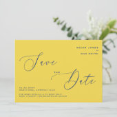 モダンシンプル黄色と青の日付を保存 招待状 (スタンド正面)