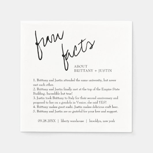 モダンシンプル黒と白のおもしろいの事実結婚 スタンダードカクテルナプキン (正面)